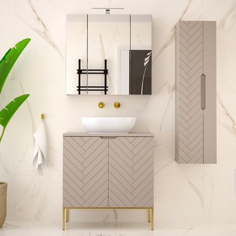 Ensemble meuble simple vasque 80cm 2 portes sur pieds et colonne Daria Cachemire (1/5)