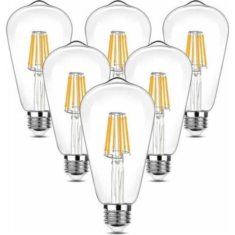 Lot de 6 Ampoules LED Vintage Edison ST64 E27 6W (Eq. 60W) 600 LM 2700K Blanc Chaud, 90-265 V, Style Retro, pour Restaurant Bar Decoration (1/5)