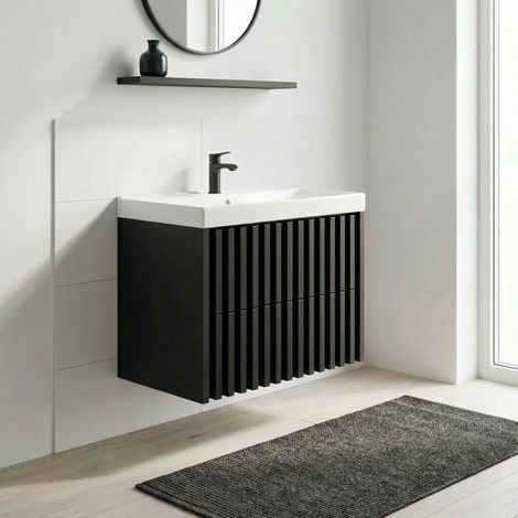 Swiss Aqua Technologies Badezimmermöbel mit Waschbecken SAT Delano 80x46 cm mattschwarz (DELANO80ZCUM)