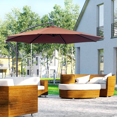 Parasol de jardin 3 x 2,5 m avec bras inclinable et manivelle. En acier et polyester. Marron.