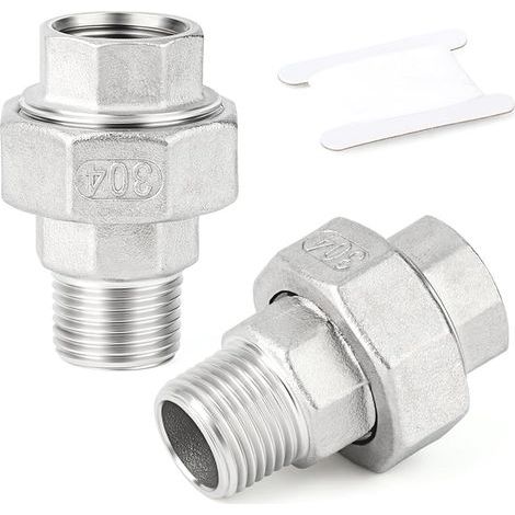 2 pièce 1" BSP en acier inoxydable 304 Raccords femelles et mâles, raccords union, adaptateurs filetés pour eau/huile/gaz (1/5)