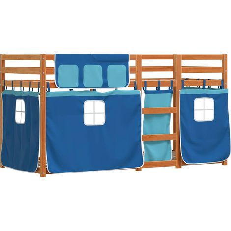 Maison Exclusive - Etagenbett mit Vorhängen Blau 90x190 cm Massiv