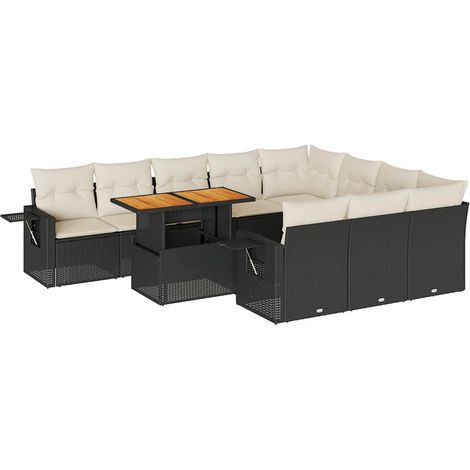 vidaXL Set Divani da Giardino 11 pz con Cuscini in Polyrattan Nero (1/5)