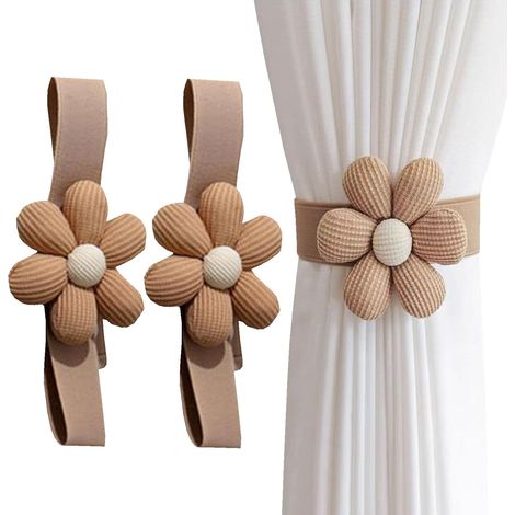 2 embrasses fleur sangle réglable élastique, bouton déco marron chambre hôtel (1/4)