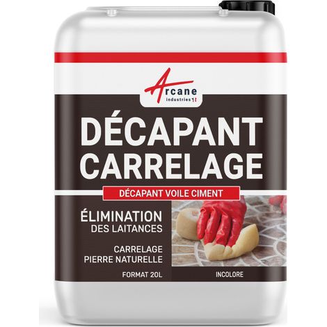 Arcane Industries – Décapant voile de ciment 20 L – Élimine laitance, salpêtre, tartre et rouille – Pour carrelage, faïence, pierre naturelle non polie