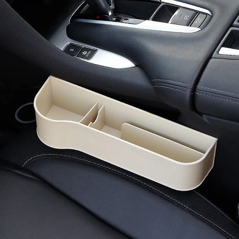 (Beige - Côté gauche) Accessoires auto : porte-gobelet, boîte de rangement, organiseur, combleur d'espace entre les sièges, intérieur de coffre en fibre de carbone (1/5)