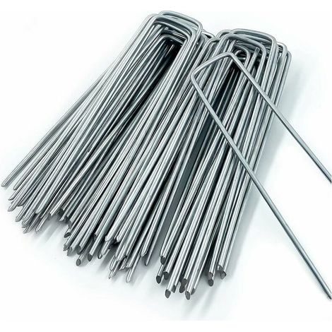 Piquet de Fixation pour Toile de Paillage,50 Piquets de Jardin en Forme de U,pour Bache Anti Herbes,Sardines Camping,Clôture de Jardin,150 MM de Long,25 MM de Large,3 MM de Diamètre (1/5)