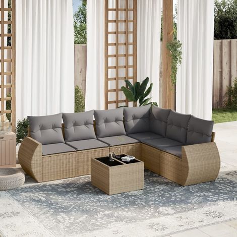 Set sofás de jardín 7 piezas y cojines ratán sintético beige vidaXL (1/3)