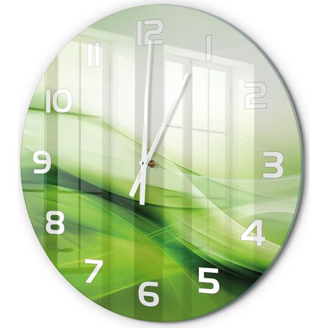Horloge Murale Ronde Décoration Cuisine en Verre Trempé Silencieuse Moderne Arrière-plan de vagues vertes fi 60 cm (1/5)