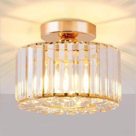1 Plafonnier Cristal Doré Semi-Encastré E27 Luminaire Salon Chambre Cuisine Salle De Bain