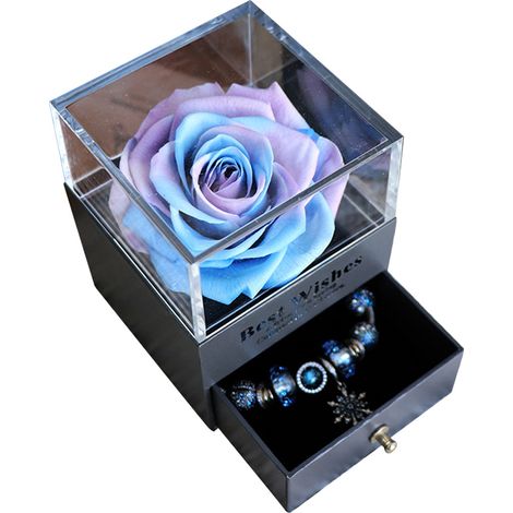 1 Coffret roses éternelles, tiroir rangement bijoux, fleurs naturelles préservées, cadeau Saint-Valentin mariage (1/5)