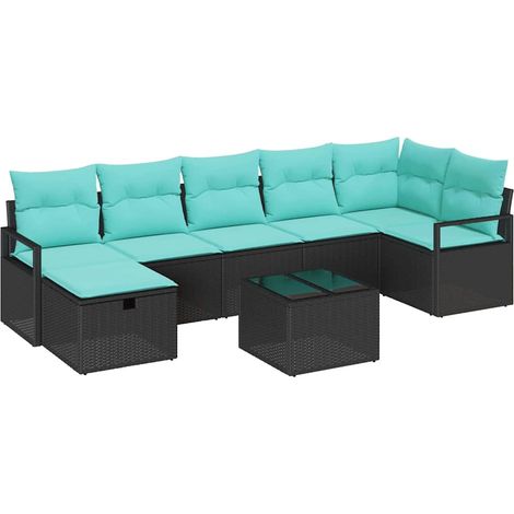 Maison Exclusive - Set di divani con cuscino 8 pcs Nero e Turchese polyrattan