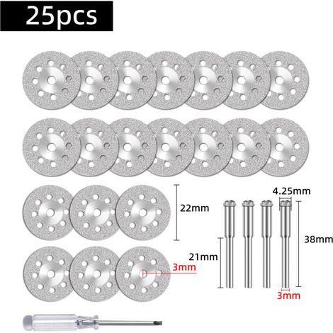 25-teiliges Diamantschleifscheiben-Set (22 mm) mit 402er Dorn (3 mm), 5 Schraubendreher für Dremel-Rotationswerkzeuge, Glastrennscheibe