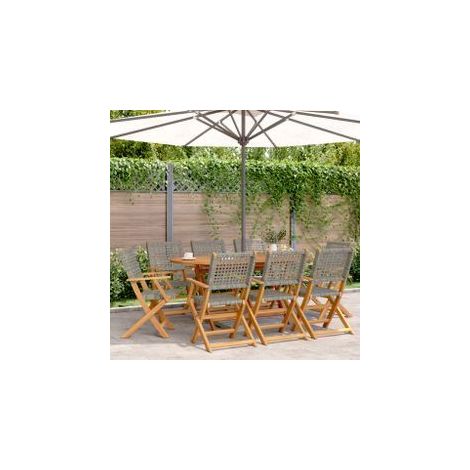 Chaises de jardin pliantes lot de 8 gris poly rotin bois massif (1/5)