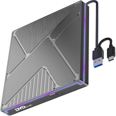 【CD/DVD Laufwerk mit Tragetasche】USB-C & USB 3.0 Externes Optisches Laufwerk • Inkl. Transportcase für Unterwegs • Für Windows/macOS Computer