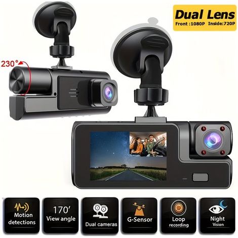 Doppia funzione di registrazione per dashcam: anteriore 1080P e posteriore 720P - Visione notturna (1/5)