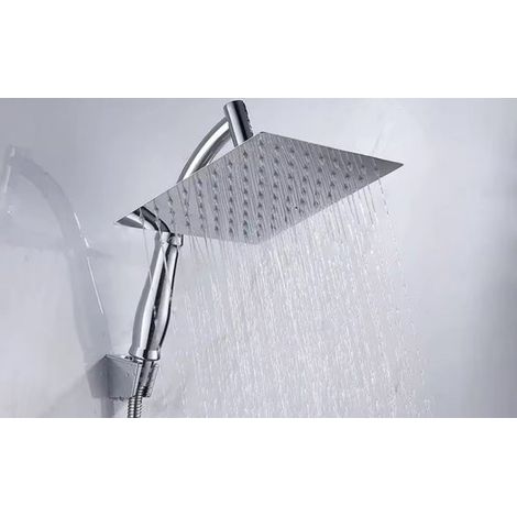 Pommeau de douche XL effet pluie – Diamètre 28 cm – Flexible et support inclus – Haute pression – Économie d'eau – Acier inoxydable (1/3)