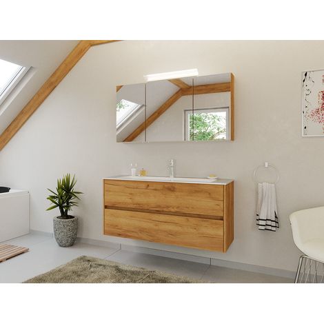 Badmöbel Set Taifun 2tlg. 120 cm mit Spiegelschrank eiche gold (1/5)
