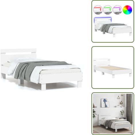 The Living Store Bettgestell mit Kopfteil und LED-Leuchten Weiß 75x190 cm - LED-Leuchten (1/5)