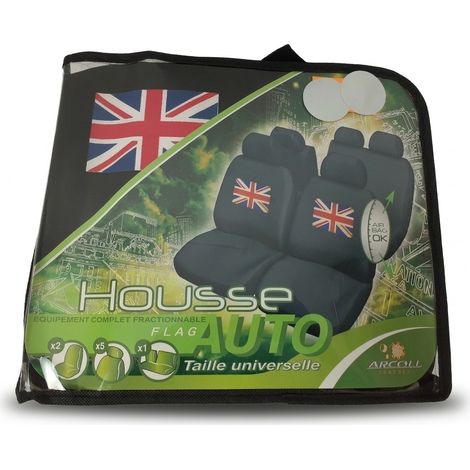 ARCOLL COMPANY Housse Auto Flag - Cette housse universelle 100% polyester à motif Union Jack respecte les fonctionnalités des sièges non sport baquets Recaro ou fractionnés 1/3 2/3 - Voir photos pour  (1/5)