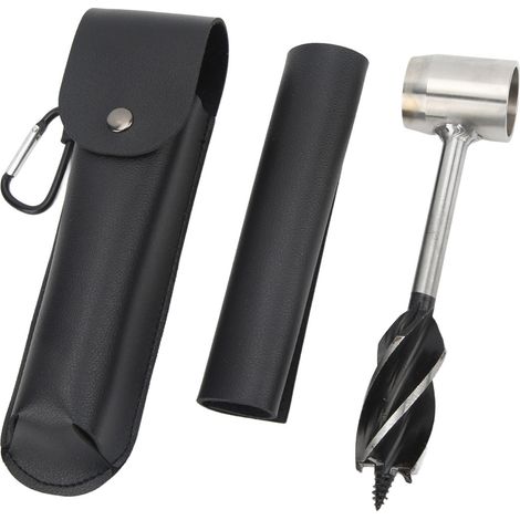 Outils de survie pour colons : clé spirale manuelle, poinçon manuel, outil multifonction, perceuse à main pour le travail du bois, perceuse à main, étui en cuir PU noir. (1/5)
