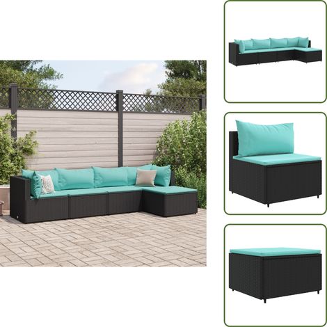 The Living Store 5-tlg. Garten-Lounge-Set mit Kissen Schwarz Poly Rattan - Gartensessel (1/5)