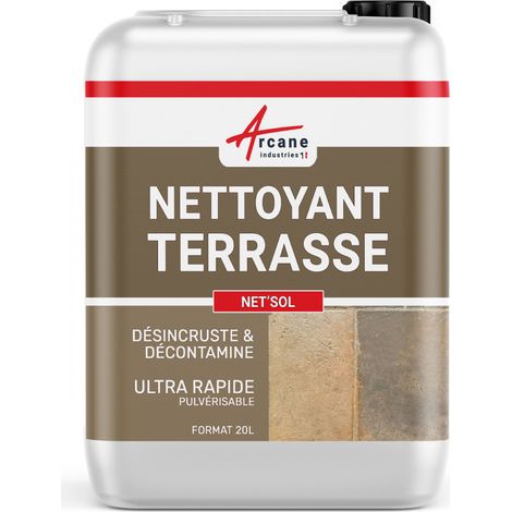 Arcane Industries – Nettoyant terrasse ultra rapide 20 L – Élimination algues et lichens – Pour béton, pierre reconstituée – Action blanchissante sur joints