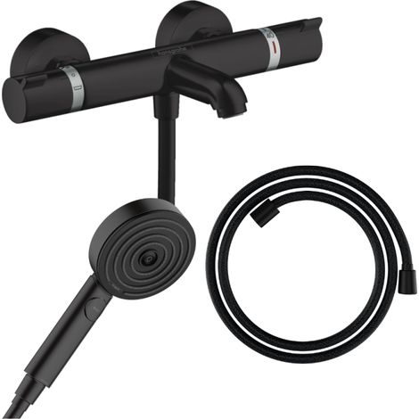 Pack mezclador termostático para baño-ducha HANSGROHE Ecostat Comfort + Flexible Designflex + Pulsify Select 3jets Rociador de ducha Relaxation negro mate