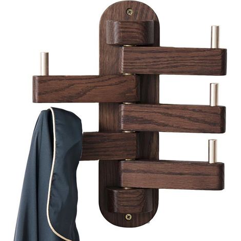 BelleRise - Porte-manteau pivotant en chêne, crochets en bois massif avec 5 bras pivotants et pliables, porte-chapeaux mural de 30 cm de long (1/5)