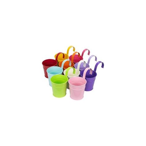 Pot De Fleurs À Suspendre En Métal, Seau Décoratif Pour Balcon Et Jardin, Support Végétal Coloré, 10 Couleurs Aléatoires (1/4)