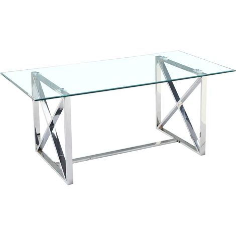 Table à manger KENSY chrome 180x90 cm verre transparent (1/5)