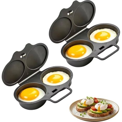 2PC Pocheuses à œufs Micro-ondes,Cuiseur Oeuf, Cuiseur a œufs,Moule à Vapeur,Cuit Oeuf Micro Onde,Microwave Egg Poacher With Lid & Handle,Facile à Nettoyer,Antiadhésive Sans Huile,Dark Gray (1/5)