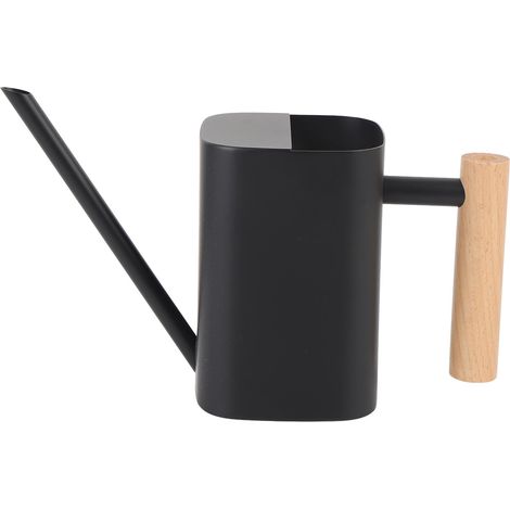 Arrosoir en acier inoxydable 500ml bec long poignée bois design carré noir pour plantes d'intérieur bonsaï décoration jardin (1/5)