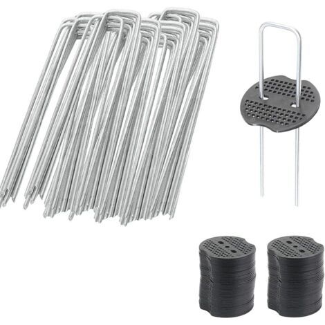 50 Agrafes de Jardin avec 50 Rondelles, Ancrage au Sol pour Maille Anti-Mauvaises Herbes, Piquets de Camping, Piquets en Forme de U, 150 mm de Long, 2,5 mm de Diamètre (1/5)