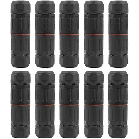 Lot de 10 connecteurs électriques étanches IP68 pour câble d'alimentation extérieur, 3 broches, à connexion rapide. (1/4)