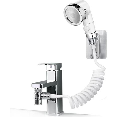 Sink Shower Head Set, Bathroom Hand Shower, Sink Hand Shower, 2m Telescopic Hose, Perfect for Washing Hair or Cleaning Sink (White)