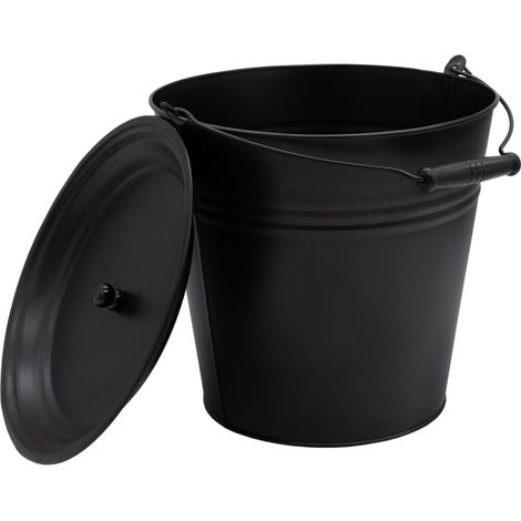 Deko Zinkeimer mit Holzgriff und Deckel - schwarz / 12 L - Metall Eimer zum Bepflanzen oder Transportieren - Gartendeko Blecheimer Ascheeimer Pflanzeimer Eiskübel Sektkühler