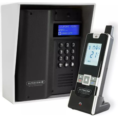 Interphone 600 mètres sans-fil longue portée autonome digicode écran LCD - UltraCOM3 NOIR visière argentée + combiné (1/5)