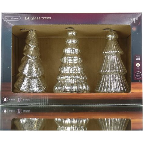 Lumineo Batterie LED Weihnachtsbäume Silberfarben 3er Set Ø 9 cm Höhe 17,5 cm - warmweiß (1/3)