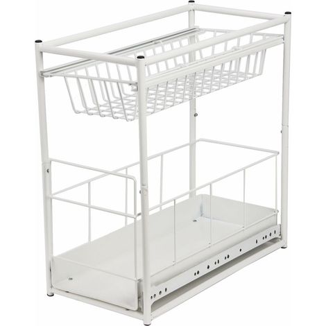 Spetebo – Tiroir encastré en métal blanc 45 x 45 cm – Meuble coulissant avec 2 paniers – Installation facile au sol