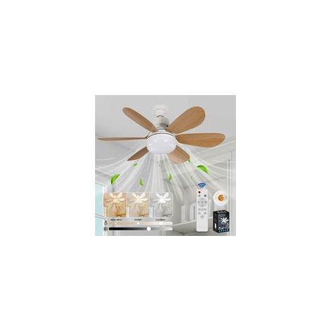 Ventilateur de Plafond avec Lumière et Telecommande, LED Ventilateur Dimmable Plafonnier avec 40W E27 Lampe Intégrée, 6 Pales, 3 Vitesses, Silencieux, pour Salon, Chambre, Coucher (Grain de Bois) (1/4)