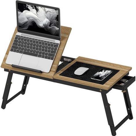 Table of bed bend and adjustable, tray of bed for computer portable in bamboo - tray tiltable, drawer, oak (1/5)
