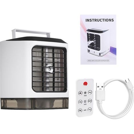 Tragbarer Mini-USB-Ventilator mit Luftbefeuchter, 7-farbiger LED-Beleuchtung und leisem Kühlbetrieb (480 ml) (1/5)