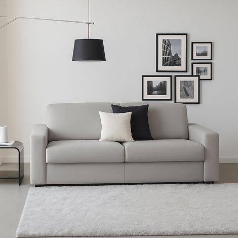 Talamo Italia Divano fisso Elizabeth, Divano a 3 posti, 100% Made in Italy, Sofà Soggiorno in tessuto imbottito, con Braccioli standard, Cm 220x95h90, Grigio, con imballo rinforzato (1/5)