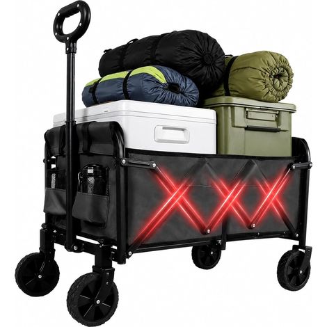 Chariot Pliable avec Roues Tout Terrain,Capacité de Charge 100 kg/210 kg, Chariot de Transport Multifonction pour Plage,Jardin, Camping, Pêche et Barbecue (Noir, Charge 100 kg, Volume 120 L) (1/5)