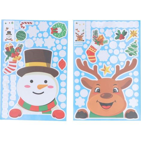 Décoration de Noël fenêtre s'accroche Autocollants, 9PCS PVC Noël décalcomanies décorations Vacances Flocon de Neige père Noël Renne décalcomanies pour la fête (1/5)