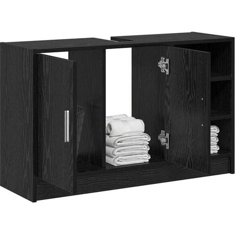 Meuble de Salle de Bain en Chêne Noir 90x29x55 cm, Meuble Vasque avec Rangement Moderne et Élégant pour WC (1/5)