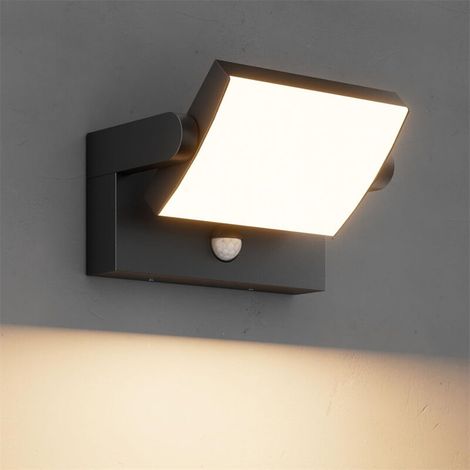 Applique murale extérieure à détecteur de mouvement, lumière chaude 3000K, LED noire, étanche IP54, convient aux garages et aux jardins. (1/5)