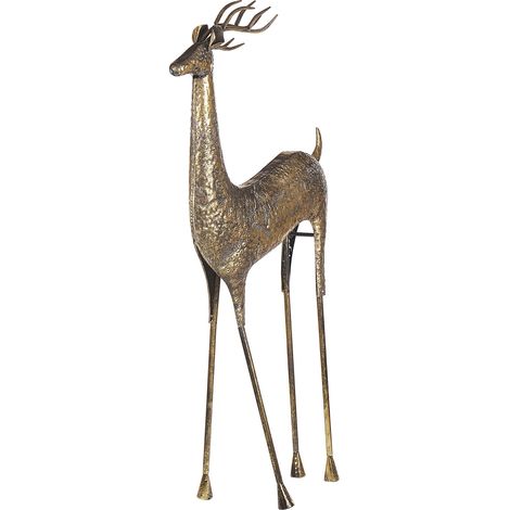 Statue Gold Reindeer Metal Gloss Finish 126 cm Christmas Accent Figure Decorative Item PELLO