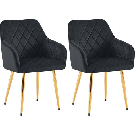 Lot de 2 chaises de salle à manger en velours noir avec coutures décoratives en losange chic et contemporain 100007857
